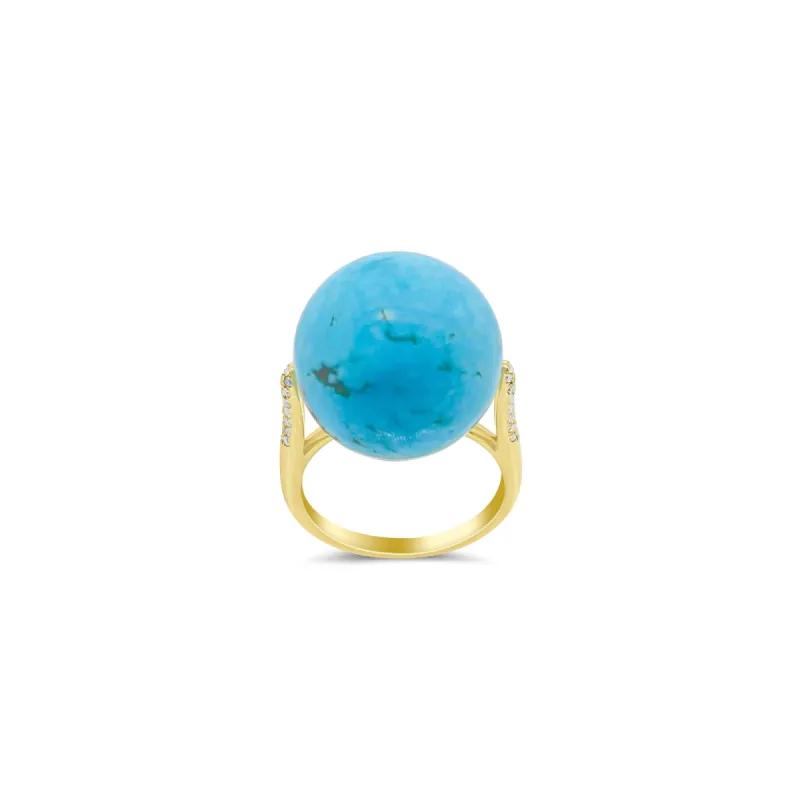 Yellow Gold Diamond Turquoise Ball Ring sold by Meira T