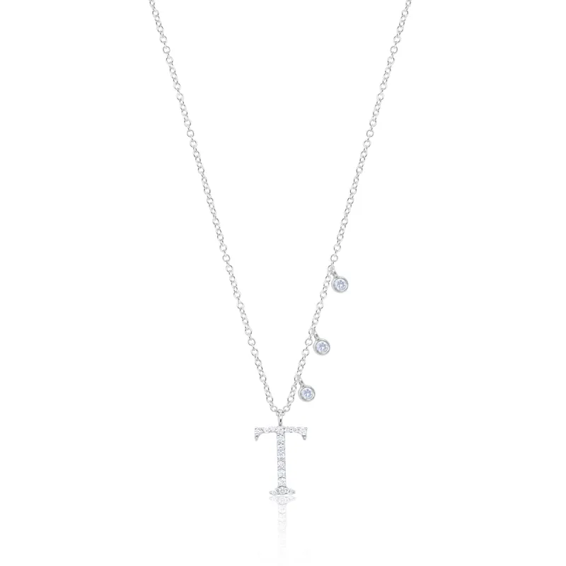 White Gold "T" Initial Diamond Necklace sold by Meira T