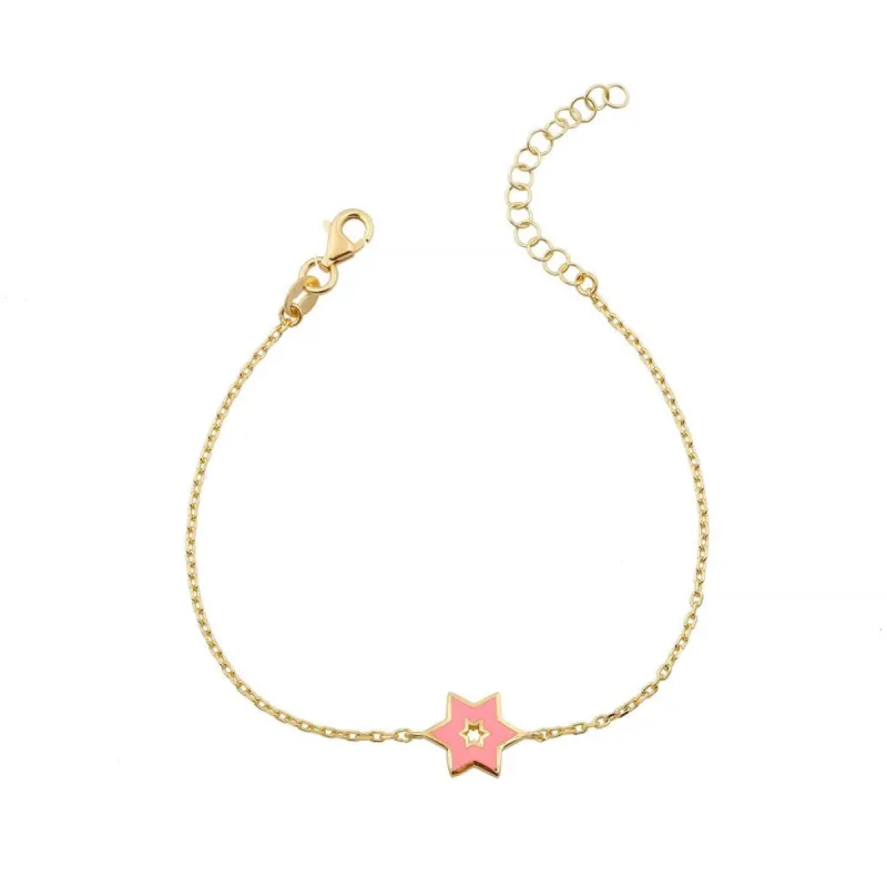 Gold Plated and Pink Enamel Jewish Star of David Bracelet sold by Meira T