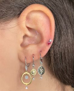 Yellow Gold Starburst and Diamond Earrings sold by Meira T