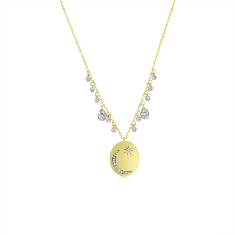Diamond Moon and Star Plate Necklace with Diamond Charms sold by Meira T