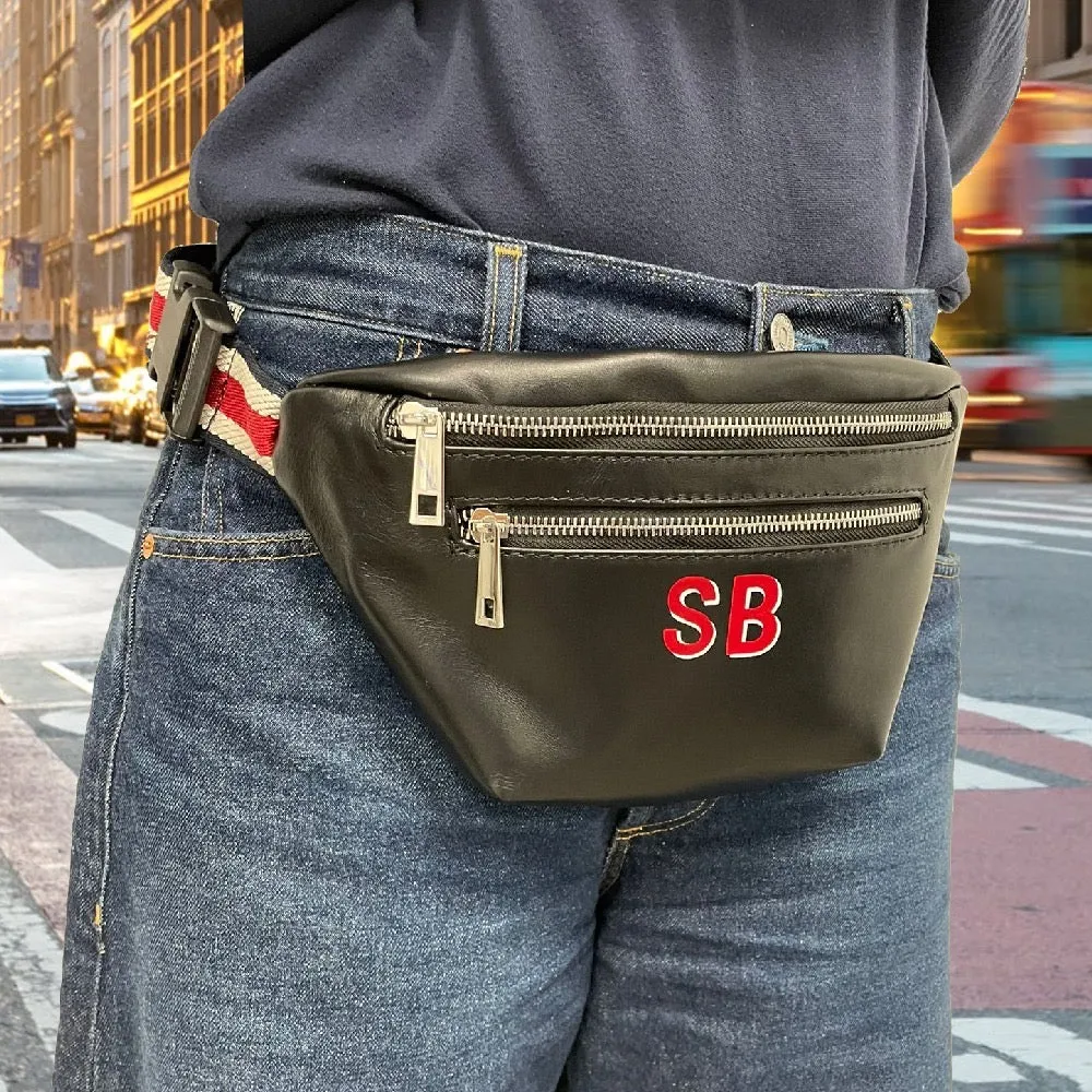 Customizable Initial Black Leather Double Zipper Belt Bag Fanny Pack sold by Meira T product image thumbnail 2