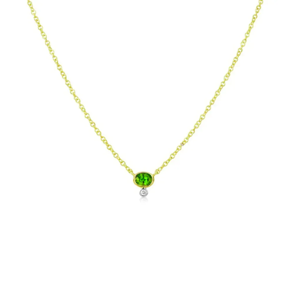 Yellow Gold Peridot Necklace with Diamond Accents sold by Meira T