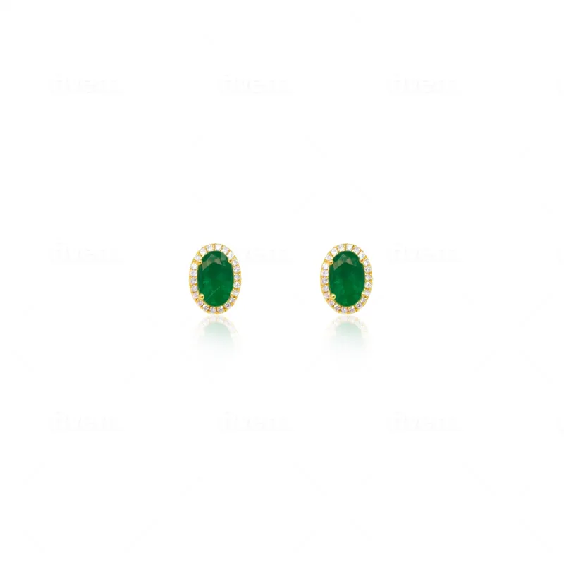 Emerald and Diamond Halo Studs sold by Meira T