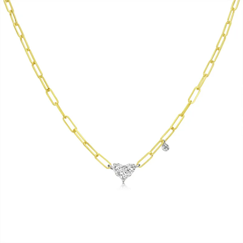 Paperclip Necklace with Diamond Heart Charm and Bezel sold by Meira T