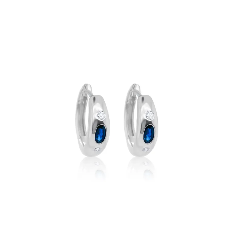14 Kt White Gold .12 Ct Diamond Blue Sapphire Hoops sold by Meira T