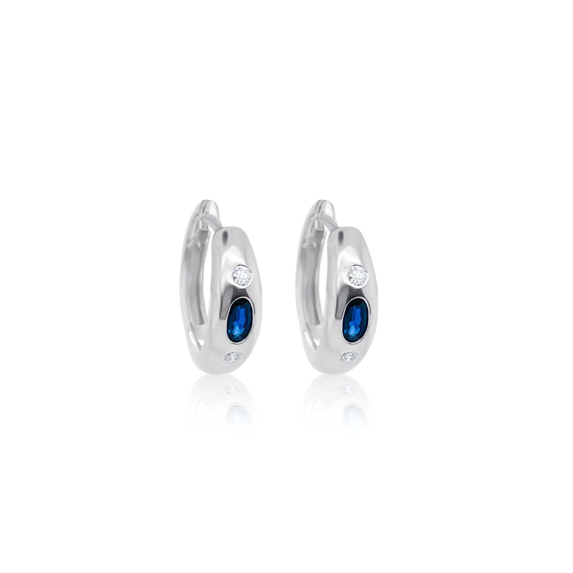 14 Kt White Gold .12 Ct Diamond Blue Sapphire Hoops sold by Meira T