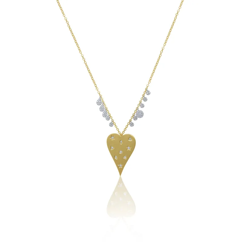 Brushed Gold Scattered Diamond Heart Necklace sold by Meira T