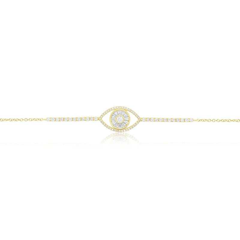 Yellow Gold Diamond Evil Eye Bar Bracelet sold by Meira T