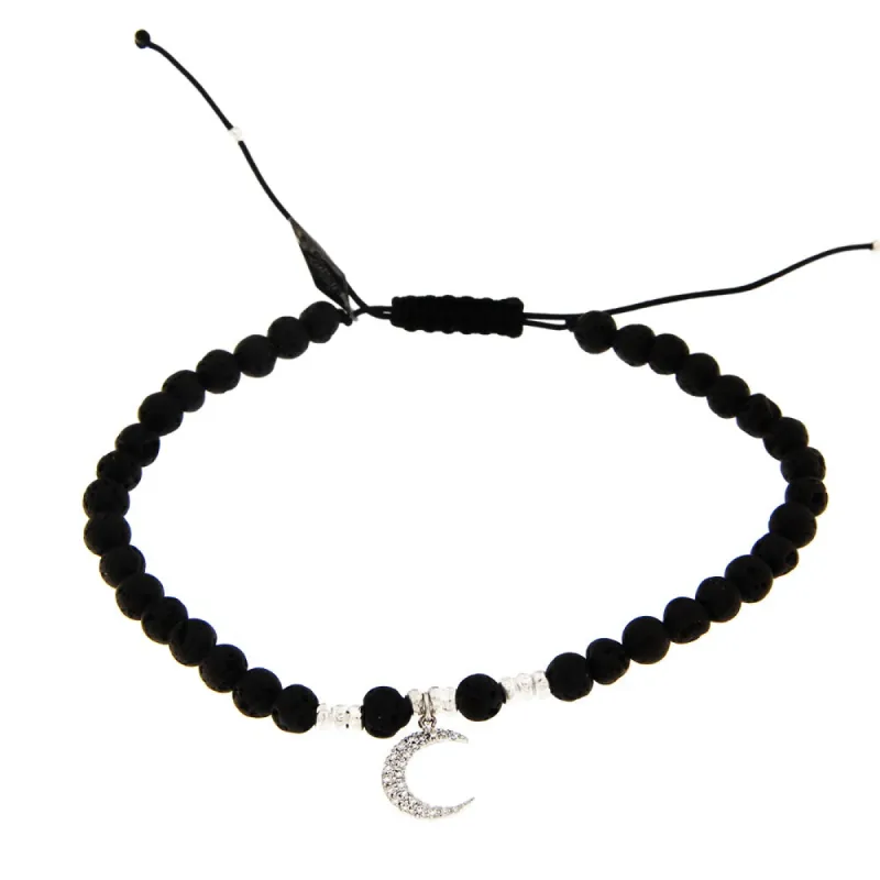 Pull Chord Bead and Diamond Moon Bracelet sold by Meira T