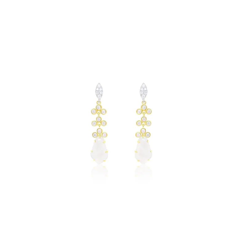Rainbow Moonstone .26 Ct Diamond Drop Earrings sold by Meira T