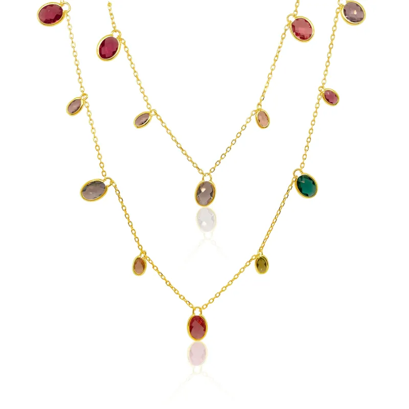 Yellow Gold Plated Gemstone Drop Layering Necklace sold by Meira T