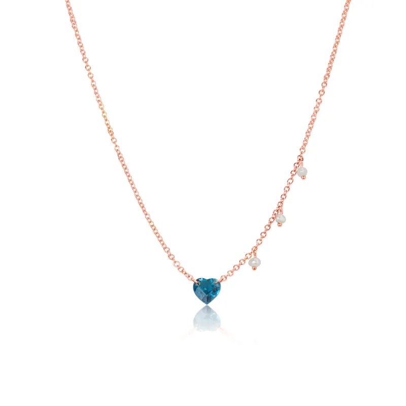 Rose Gold London Blue Topaz Heart Necklace sold by Meira T