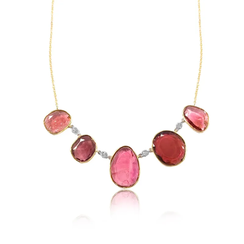 Watermelon Tourmaline Yellow Gold Necklace sold by Meira T