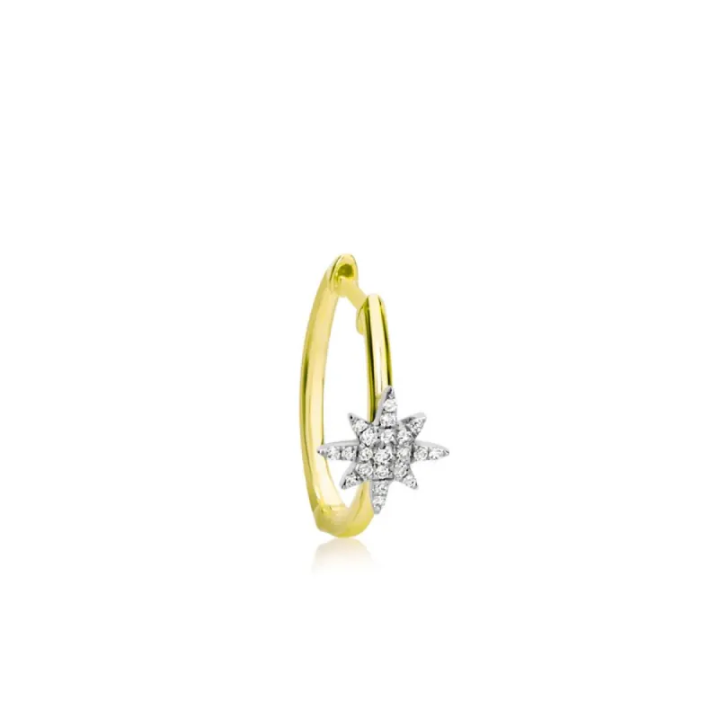 Yellow Gold Diamond Starburst Hoop (single) sold by Meira T