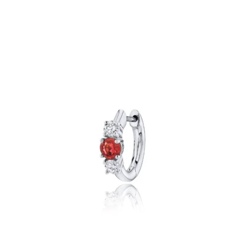 White Gold Ruby and Diamond Huggie (single) sold by Meira T