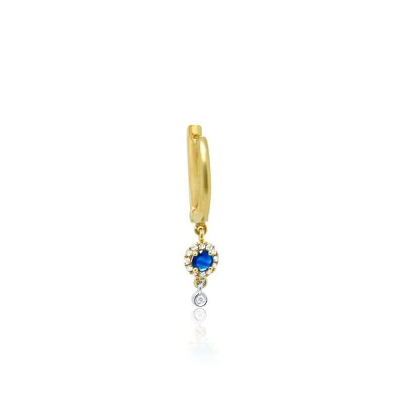Yellow Gold Blue Sapphire Diamond Earring (single) sold by Meira T