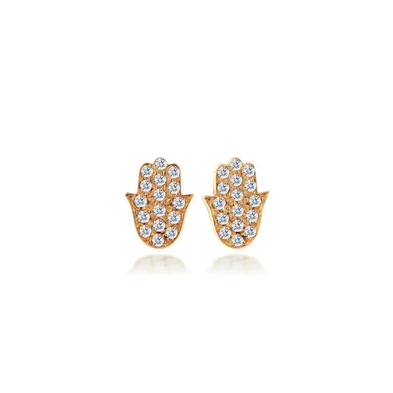 Rose Gold  Hamsa Hand Diamond earring studs sold by Meira T