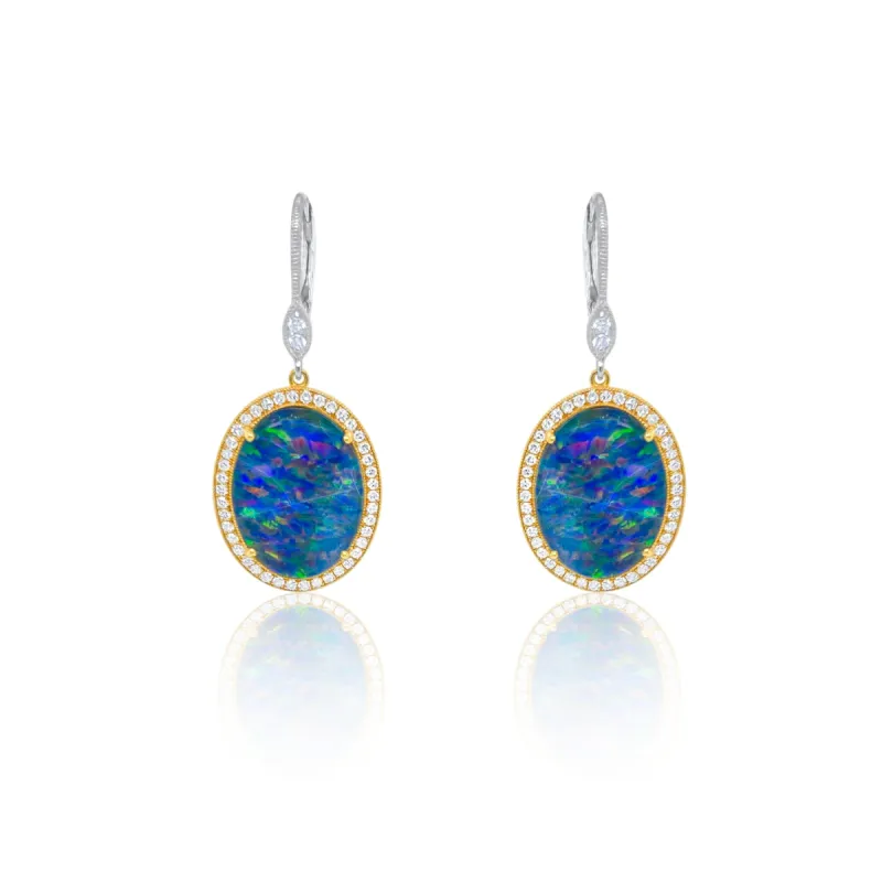 Triplet Opal Earrings in White and Yellow Gold Last One sold by Meira T