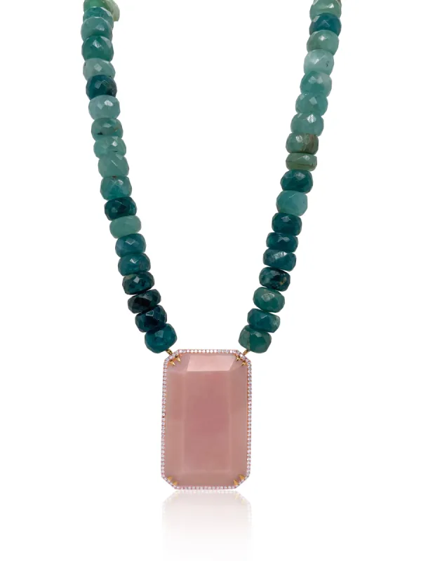 Pink Opal and Emerald Stone Necklace sold by Meira T