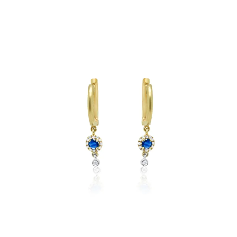 Yellow Gold Blue Sapphire Diamond Earrings sold by Meira T