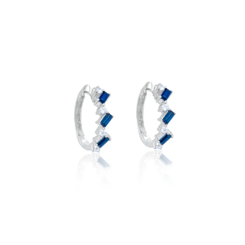 White Gold Diamond and Blue Sapphire Hoops sold by Meira T