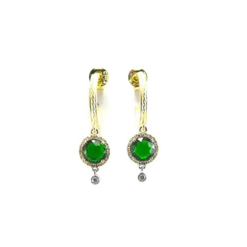 Yellow Gold Green Chrome and Diamond Earrings sold by Meira T