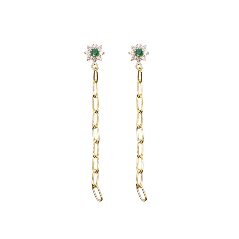 Emerald Flower and Chain Earrings sold by Meira T