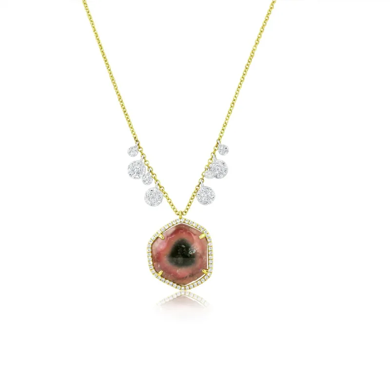 Watermelon Tourmaline and Diamond Necklace sold by Meira T