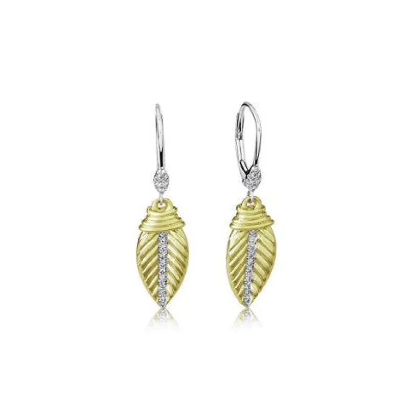 Dainty Diamond and Yellow Gold Leaf Earrings sold by Meira T