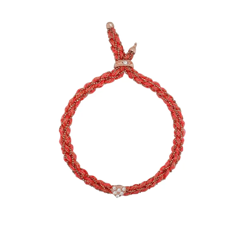 Pink Braided Chain and Silk Bracelet with CZ Heart sold by Meira T