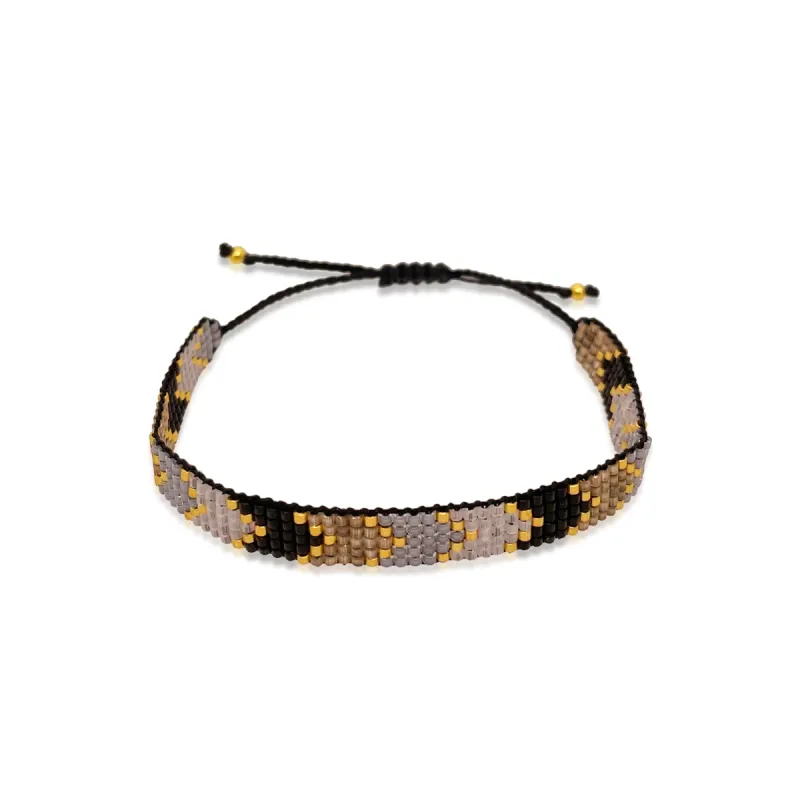 Black and Beige Chevron Bead Bracelet sold by Meira T