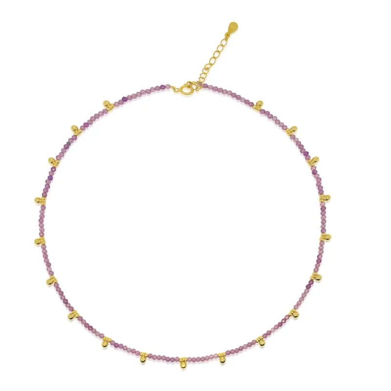 Amethyst Bead and Gold Plated Ball Drop Necklace. sold by Meira T