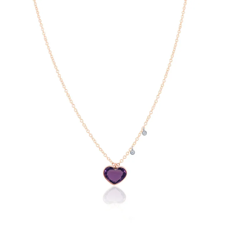 Rose Gold Amethyst Heart and Bezel Necklace sold by Meira T