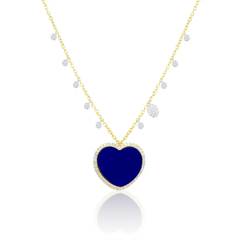 Two Tone Lapis Heart and Diamond Charm Neklace sold by Meira T
