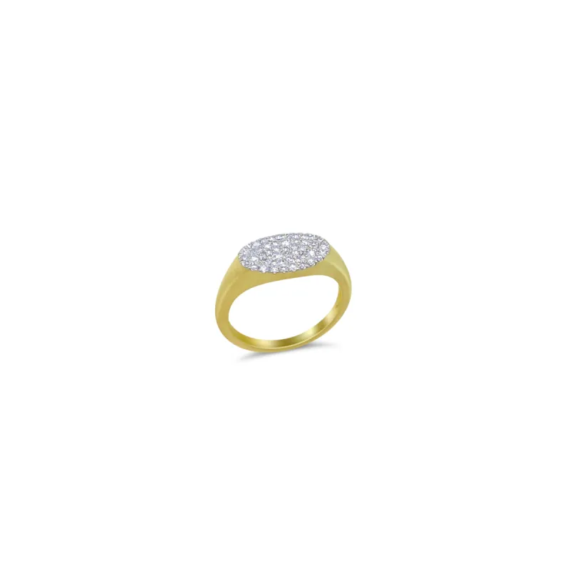 Yellow Gold Oval Diamond Signet Ring sold by Meira T