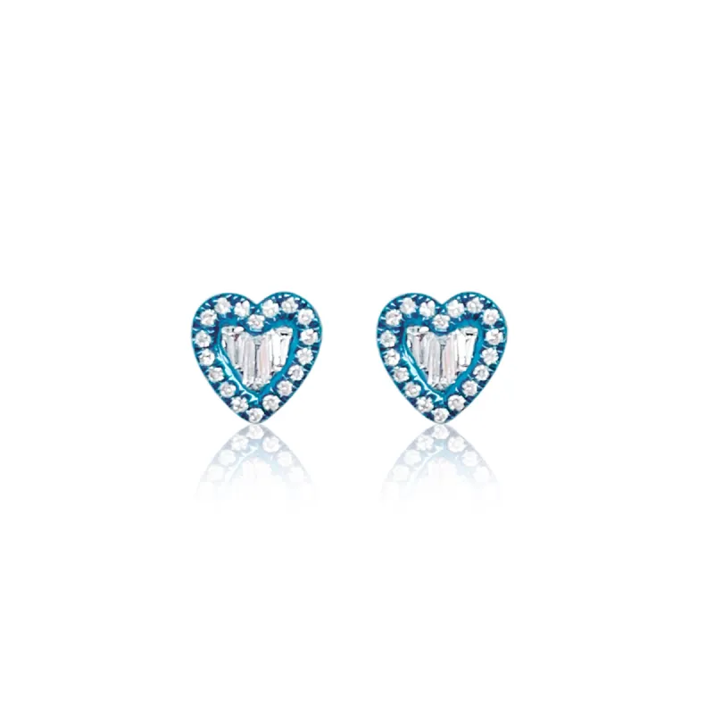 Mermaid Blue Diamond Heart Studs sold by Meira T