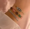 Yellow Gold Plated Paperclip Chain with 5 Multicolor Stones sold by Meira T