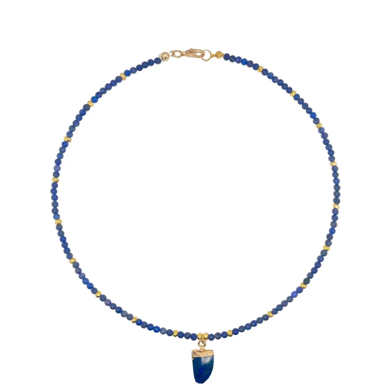 Lapis Bead and Gold Ball Necklace with Lapis Charm sold by Meira T