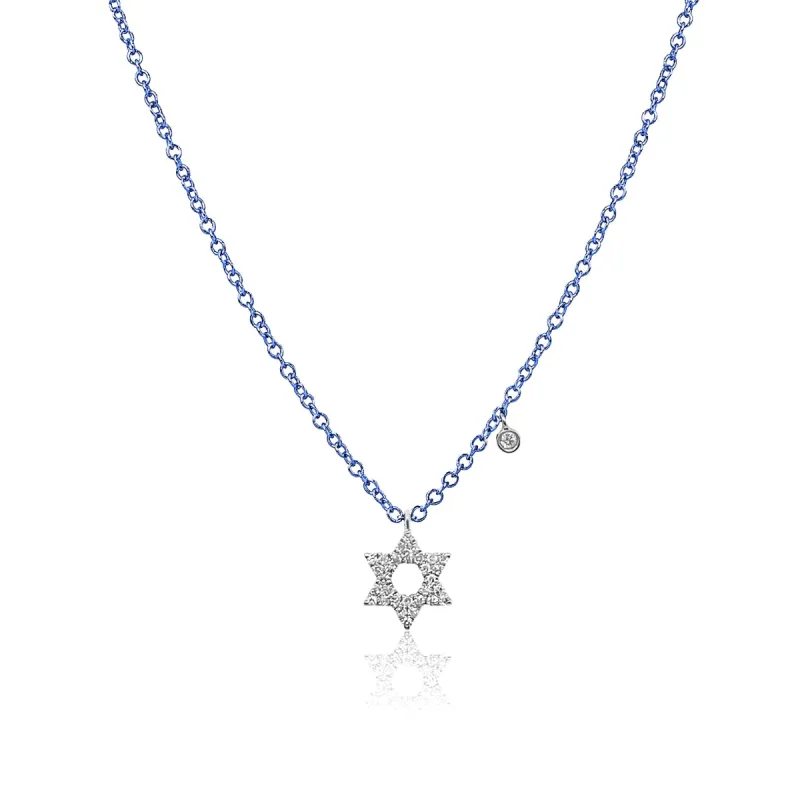 Galactic Blue Jewish Star Diamond Charm Necklace sold by Meira T