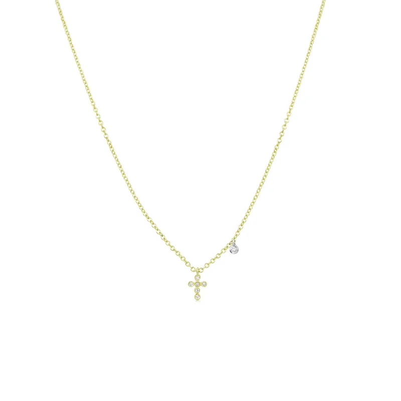 Dainty Diamond Bezel Cross Necklace sold by Meira T