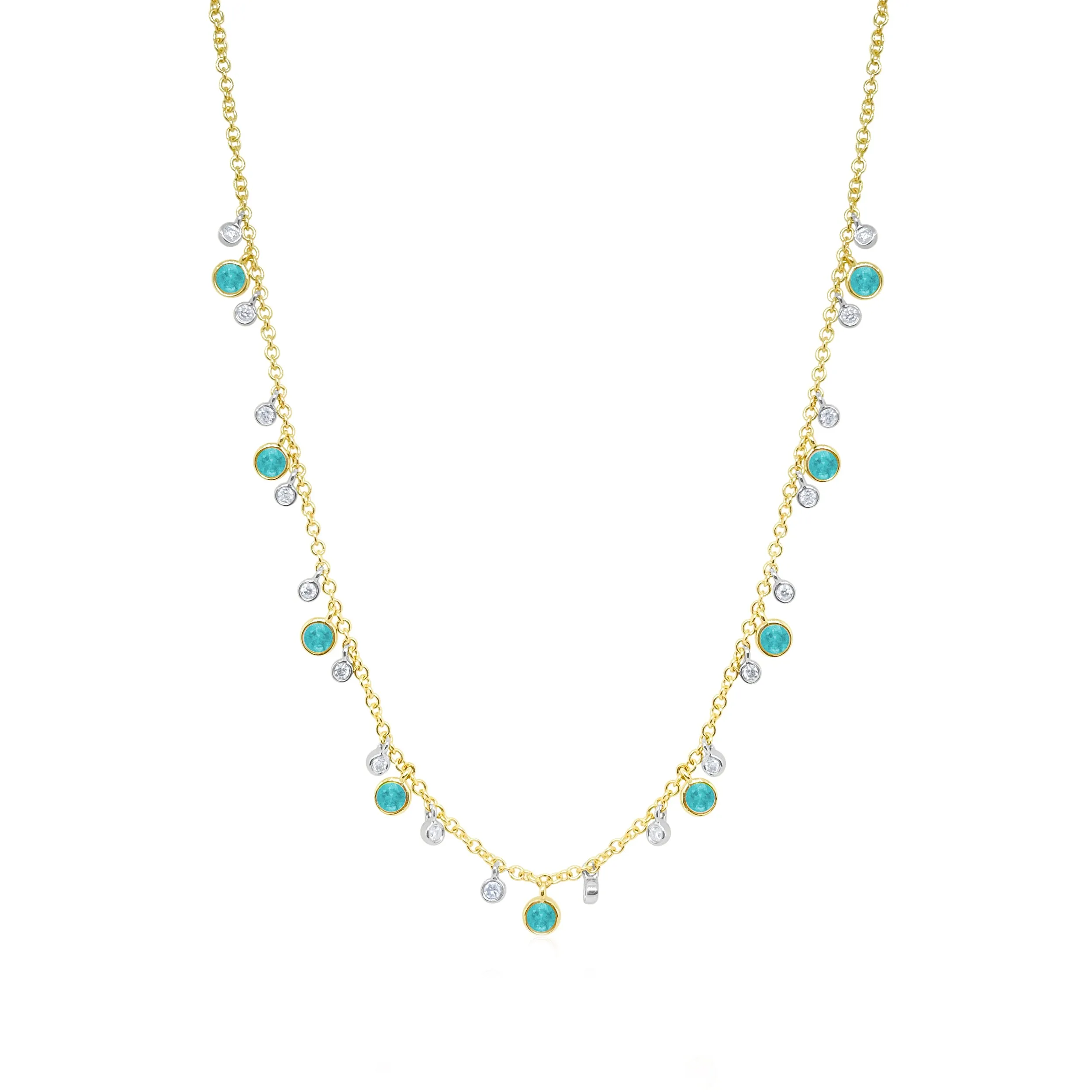 Yellow Gold and Blue Topaz Bezel Necklace sold by Meira T