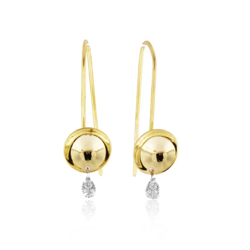Yellow Gold Drop Sphere Earrings sold by Meira T