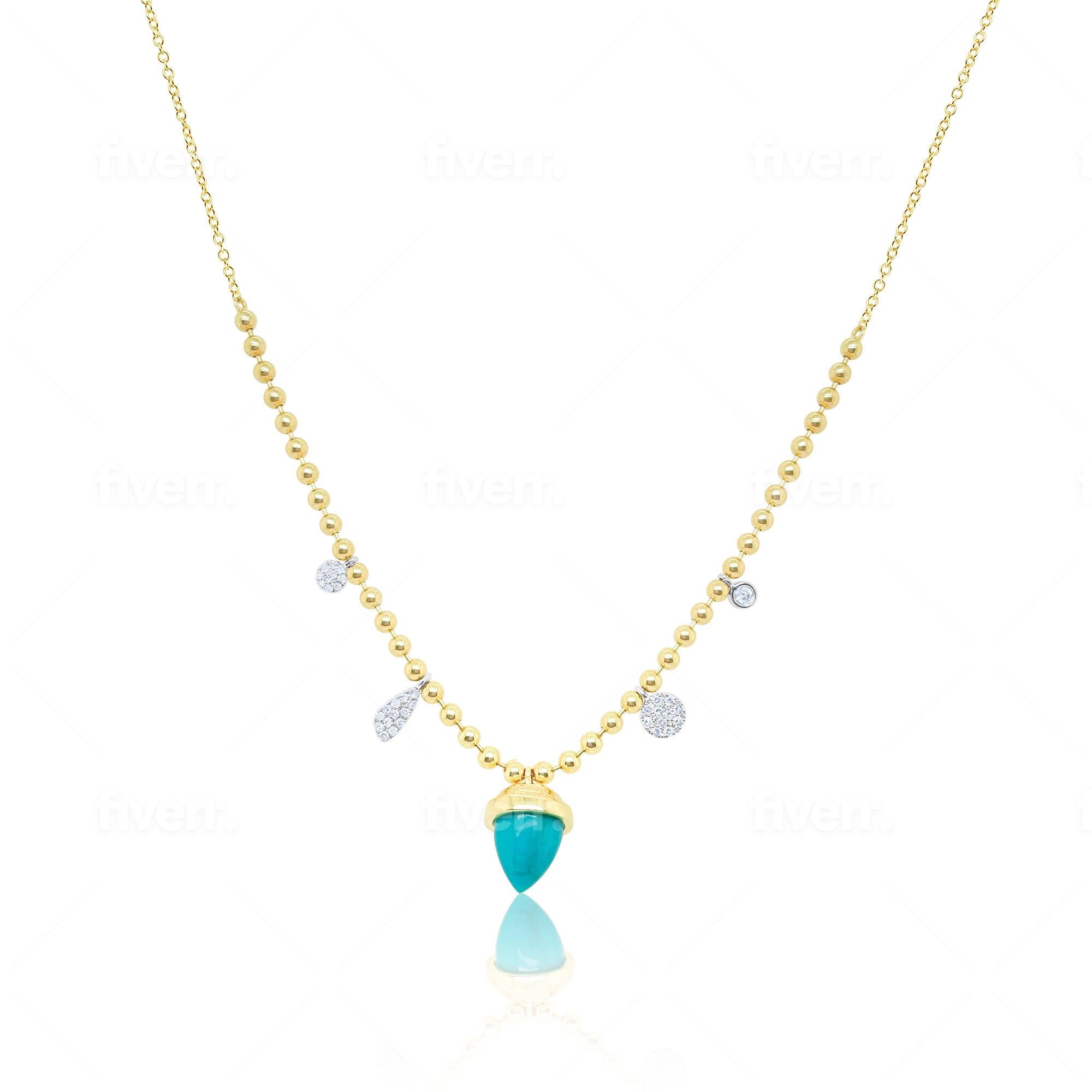 Two Tone Turquoise Acorn and Diamond Charm Necklace sold by Meira T