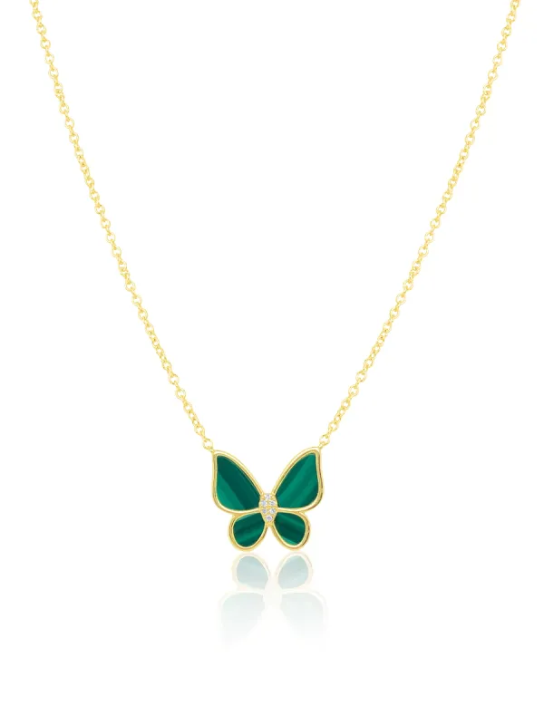 Malachite and Diamond Butterfly Necklace sold by Meira T