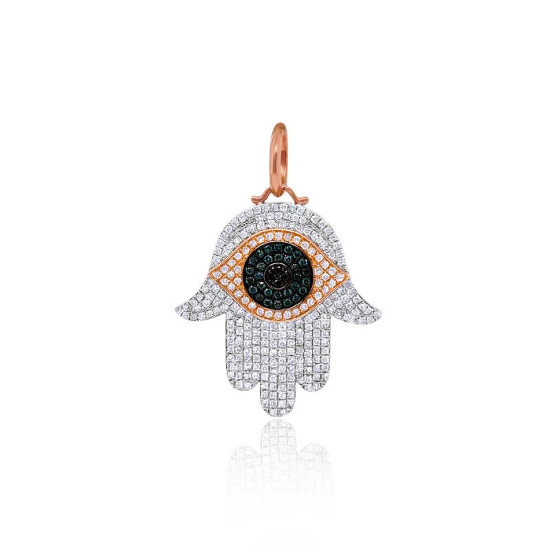 Rose Gold Diamond and Sapphire Evil Eye Hamza Charm *ONLINE EXCLUSIVE* sold by Meira T