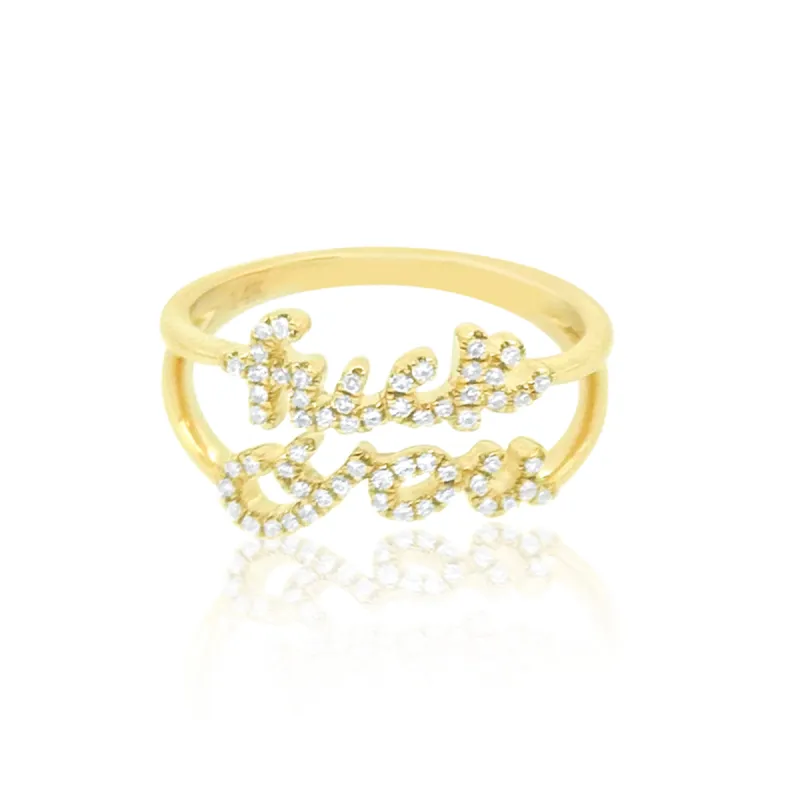 Yellow Gold Diamond Script Meaningful Ring sold by Meira T