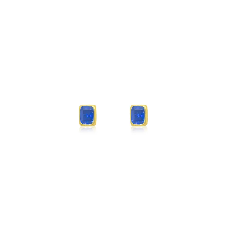 Yellow Gold Blue Sapphire Square Studs sold by Meira T