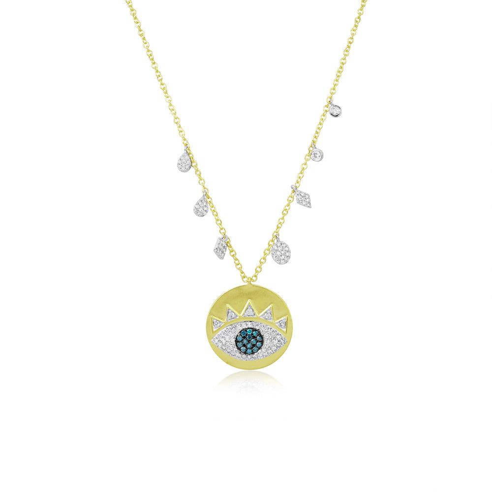 Yellow Gold Blue Diamond Charm Necklace sold by Meira T
