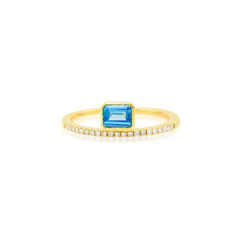 Yellow Gold Dainty BLUE TOPAZ and Diamond Ring- Size 6.5 sold by Meira T